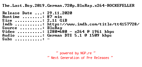 NFO for the release The.Last.Boy.2019.German.720p.BluRay.x264-ROCKEFELLER by ROCKEFELLER