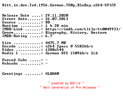 NFO for the release Ritt.in.den.Tod.1956.German.720p.BluRay.x264-SPiCY by SPiCY