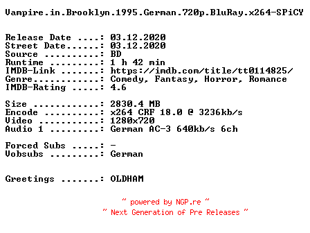 NFO for the release Vampire.in.Brooklyn.1995.German.720p.BluRay.x264-SPiCY by SPiCY