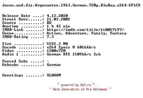 NFO for the release Jason.und.die.Argonauten.1963.German.720p.BluRay.x264-SPiCY by SPiCY