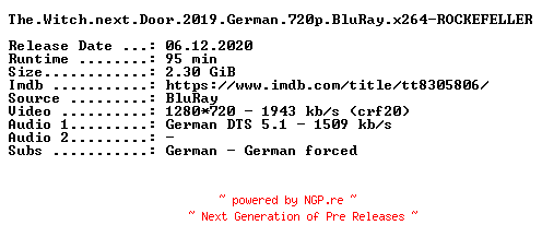 NFO for the release The.Witch.next.Door.2019.German.720p.BluRay.x264-ROCKEFELLER by ROCKEFELLER
