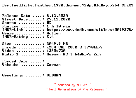 NFO for the release Der.toedliche.Panther.1990.German.720p.BluRay.x264-SPiCY by SPiCY