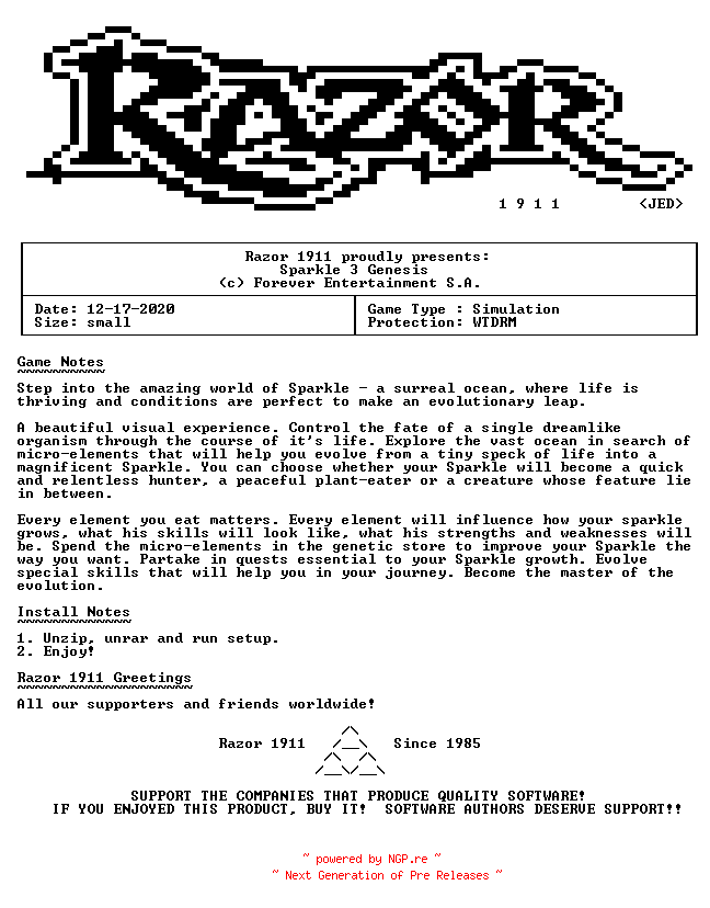 NFO for the release Sparkle_3_Genesis-RAZOR by RAZOR
