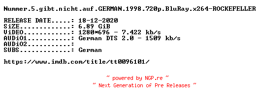 NFO for the release Nummer.5.gibt.nicht.auf.GERMAN.1998.720p.BluRay.x264-ROCKEFELLER by ROCKEFELLER
