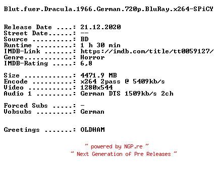 NFO for the release Blut.fuer.Dracula.1966.German.720p.BluRay.x264-SPiCY by SPiCY