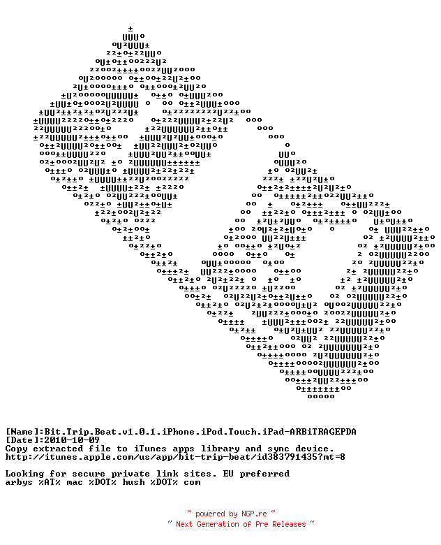 NFO for the release Bit.Trip.Beat.v1.0.1.iPhone.iPod.Touch.iPad-ARBiTRAGEPDA by ARBiTRAGEPDA