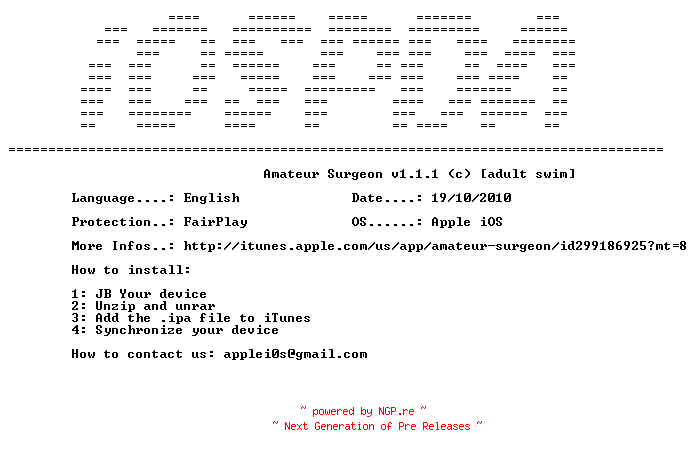 NFO for the release Amateur.Surgeon.v1.1.1.iPhone.iPod.Touch.iPad-iOSPDA by iOSPDA