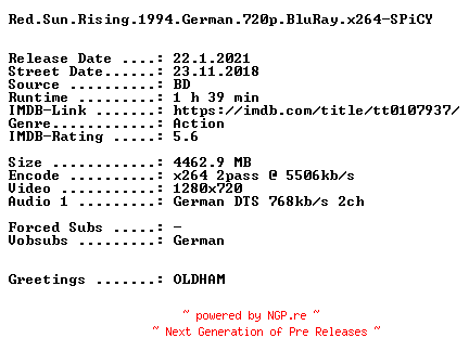 NFO for the release Red.Sun.Rising.1994.German.720p.BluRay.x264-SPiCY by SPiCY