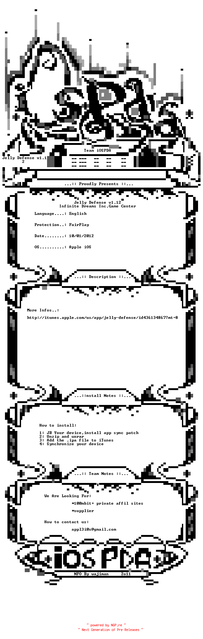 NFO for the release Jelly.Defense.v1.12.iPhone.3GS.iPhone.4.iPod.Touch.3.iPod.Touch.4.iPad-iOSPDA by iOSPDA