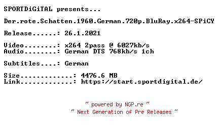 NFO for the release Der.rote.Schatten.1960.German.720p.BluRay.x264-SPiCY by SPiCY