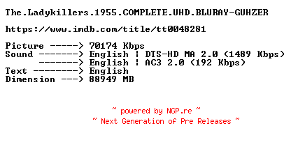 NFO for the release The.Ladykillers.1955.COMPLETE.UHD.BLURAY-GUHZER by GUHZER