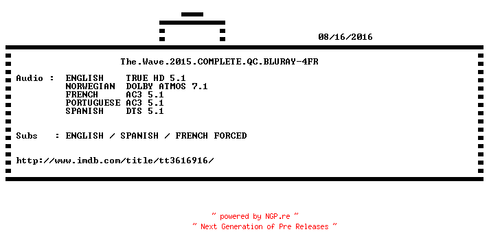 NFO for the release The.Wave.2015.COMPLETE.QC.BLURAY-4FR by 4FR