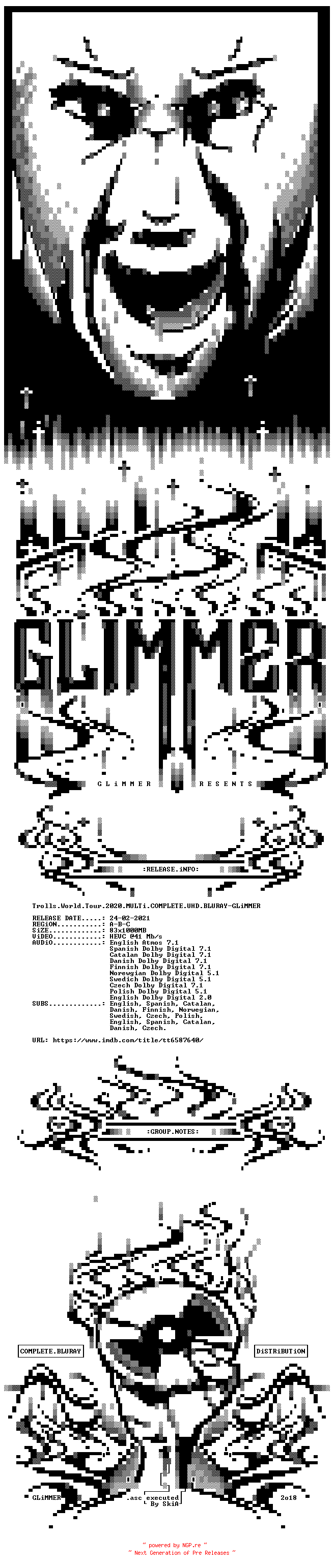 NFO for the release Trolls.World.Tour.2020.MULTi.COMPLETE.UHD.BLURAY-GLiMMER by GLiMMER
