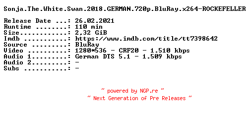 NFO for the release Sonja.The.White.Swan.2018.GERMAN.720p.BluRay.x264-ROCKEFELLER by ROCKEFELLER
