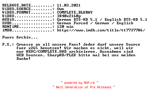 NFO for the release Greenland.2020.MULTi.COMPLETE.UHD.BLURAY-UHDARCHiV by UHDARCHiV