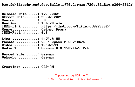 NFO for the release Das.Schlitzohr.und.der.Bulle.1976.German.720p.BluRay.x264-SPiCY by SPiCY