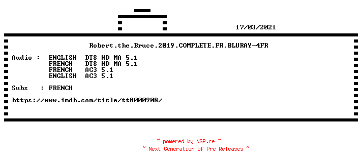 NFO for the release Robert.the.Bruce.2019.COMPLETE.FR.BLURAY-4FR by 4FR