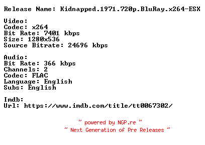 NFO for the release Kidnapped.1971.720p.BluRay.x264-ESX by ESX