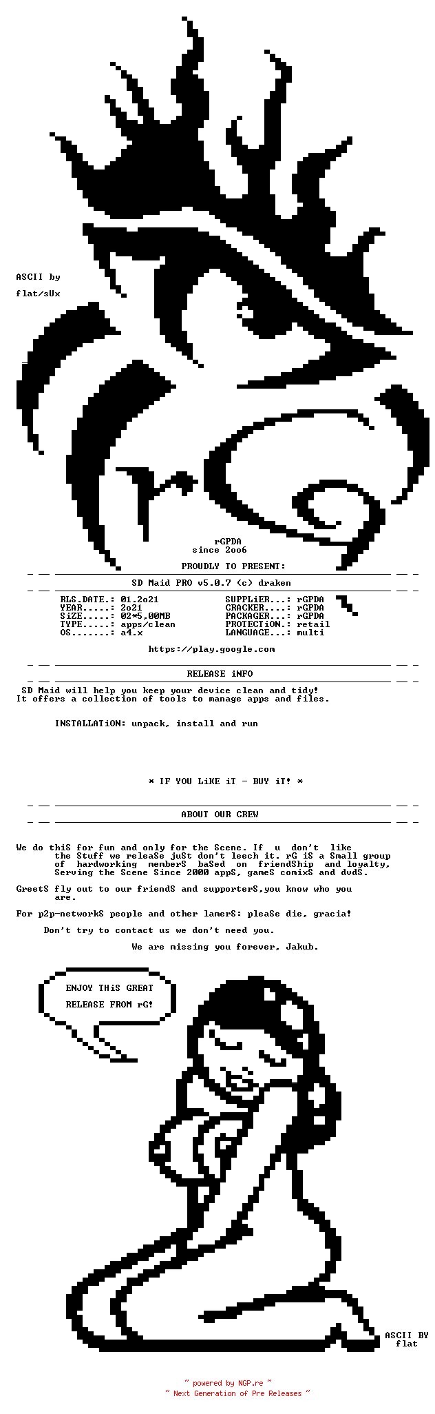 NFO for the release Darken.SD.Maid.PRO.v5.0.7.ANDROiD-rGPDA by rGPDA
