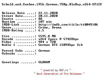 NFO for the release Schuld.und.Suehne.1956.German.720p.BluRay.x264-SPiCY by SPiCY