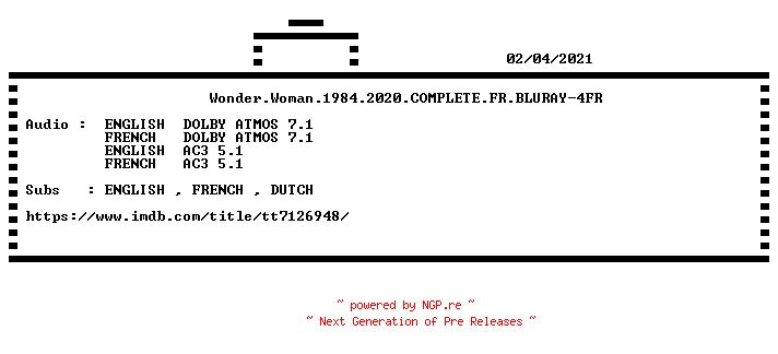 NFO for the release Wonder.Woman.1984.2020.COMPLETE.FR.BLURAY-4FR by 4FR
