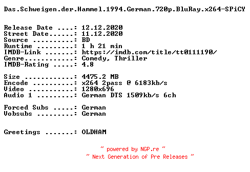 NFO for the release Das.Schweigen.der.Hammel.1994.German.720p.BluRay.x264-SPiCY by SPiCY