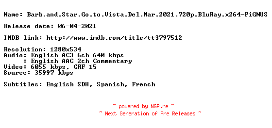 NFO for the release Barb.and.Star.Go.to.Vista.Del.Mar.2021.720p.BluRay.x264-PiGNUS by PiGNUS