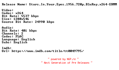 NFO for the release Stars.In.Your.Eyes.1956.720p.BluRay.x264-ERMM by ERMM