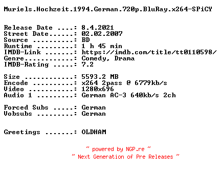NFO for the release Muriels.Hochzeit.1994.German.720p.BluRay.x264-SPiCY by SPiCY