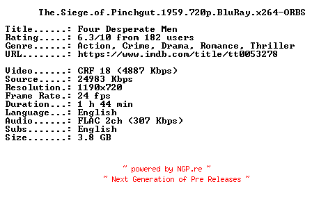 NFO for the release The.Siege.of.Pinchgut.1959.720p.BluRay.x264-ORBS by ORBS
