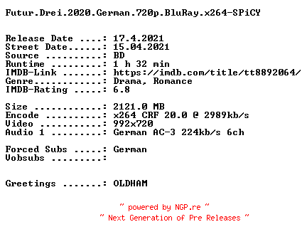 NFO for the release Futur.Drei.2020.German.720p.BluRay.x264-SPiCY by SPiCY
