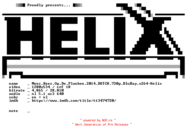 NFO for the release Mees.Kees.Op.De.Planken.2014.DUTCH.720p.BluRay.x264-Helix by Helix