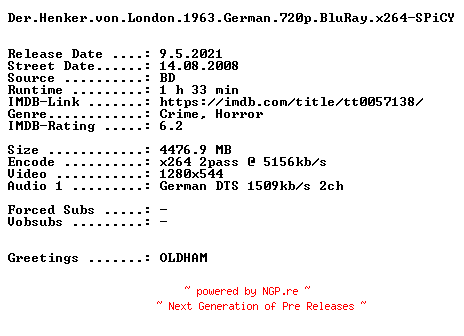 NFO for the release Der.Henker.von.London.1963.German.720p.BluRay.x264-SPiCY by SPiCY