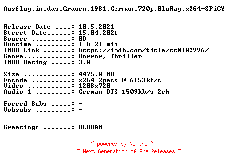 NFO for the release Ausflug.in.das.Grauen.1981.German.720p.BluRay.x264-SPiCY by SPiCY