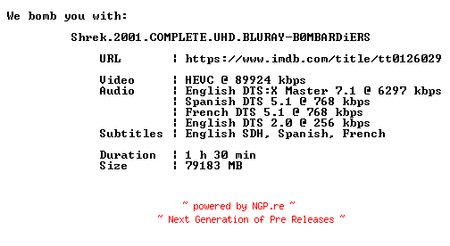 NFO for the release Shrek.2001.COMPLETE.UHD.BLURAY-B0MBARDiERS by B0MBARDiERS