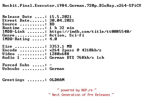 NFO for the release Rockit.Final.Executor.1984.German.720p.BluRay.x264-SPiCY by SPiCY