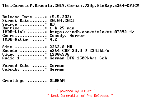 NFO for the release The.Curse.of.Dracula.2019.German.720p.BluRay.x264-SPiCY by SPiCY