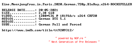 NFO for the release Eine.Meerjungfrau.in.Paris.2020.German.720p.BluRay.x264-ROCKEFELLER by ROCKEFELLER