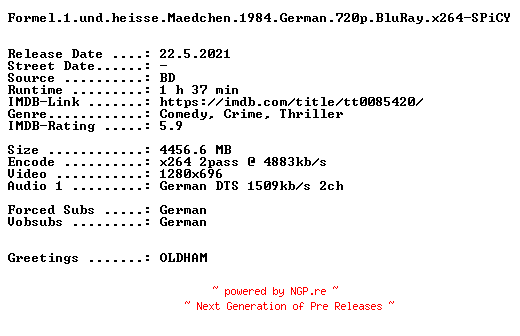 NFO for the release Formel.1.und.heisse.Maedchen.1984.German.720p.BluRay.x264-SPiCY by SPiCY