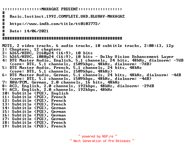 NFO for the release Basic.Instinct.1992.COMPLETE.UHD.BLURAY-MAXAGAZ by MAXAGAZ