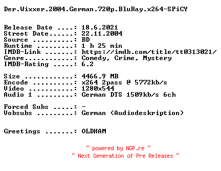 NFO for the release Der.Wixxer.2004.German.720p.BluRay.x264-SPiCY by SPiCY