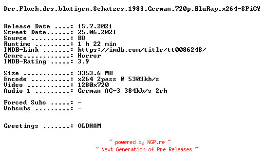 NFO for the release Der.Fluch.des.blutigen.Schatzes.1983.German.720p.BluRay.x264-SPiCY by SPiCY