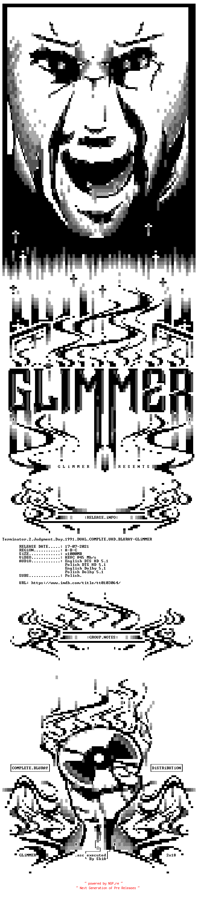 NFO for the release Terminator.2.Judgment.Day.1991.DUAL.COMPLETE.UHD.BLURAY-GLiMMER by GLiMMER