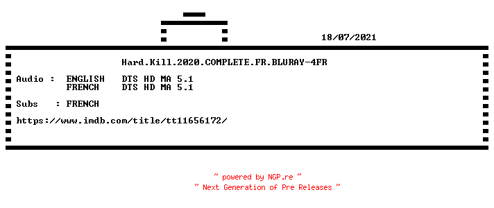 NFO for the release Hard.Kill.2020.COMPLETE.FR.BLURAY-4FR by 4FR