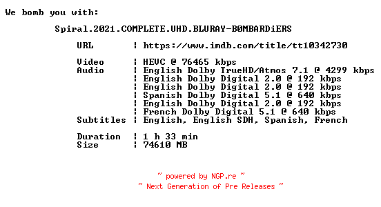 NFO for the release Spiral.2021.COMPLETE.UHD.BLURAY-B0MBARDiERS by B0MBARDiERS