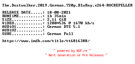 NFO for the release The.Dustwalker.2019.German.720p.BluRay.x264-ROCKEFELLER by ROCKEFELLER