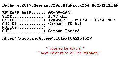 NFO for the release Bethany.A.Real.American.Horror.Story.2017.German.720p.BluRay.x264-ROCKEFELLER by ROCKEFELLER