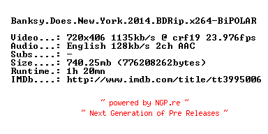 NFO for the release Banksy.Does.New.York.2014.BDRip.x264-BiPOLAR by BiPOLAR