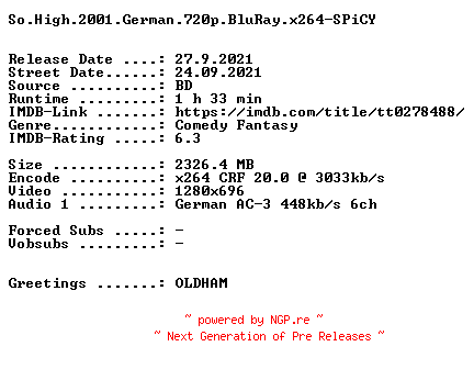NFO for the release So.High.2001.German.720p.BluRay.x264-SPiCY by SPiCY