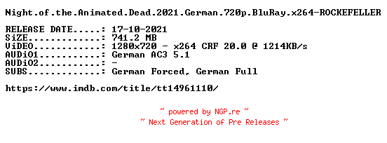 NFO for the release Night.of.the.Animated.Dead.2021.German.720p.BluRay.x264-ROCKEFELLER by ROCKEFELLER